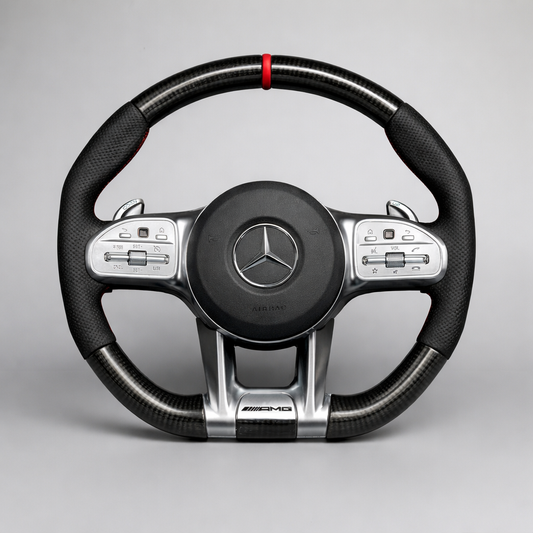Mercedes-Benz AMG Carbon Steering Wheel – 2018–2021 Platform | Red Center Stripe