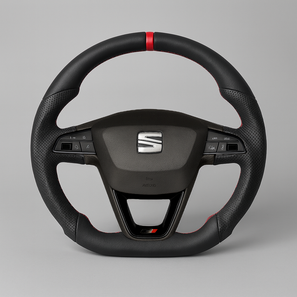 Seat Leon Cupra Leather Steering Wheel – Mk3 MQB (2013–2019) | Red Stitching