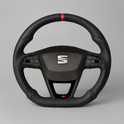 Seat Leon Cupra Leather Steering Wheel – Mk3 MQB (2013–2019) | Red Stitching